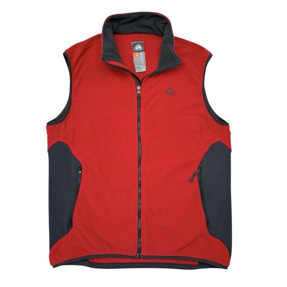 Vintage Nike ACG Vest Mens Size Large Red Fleece Therma Fit Thermal Layer‎